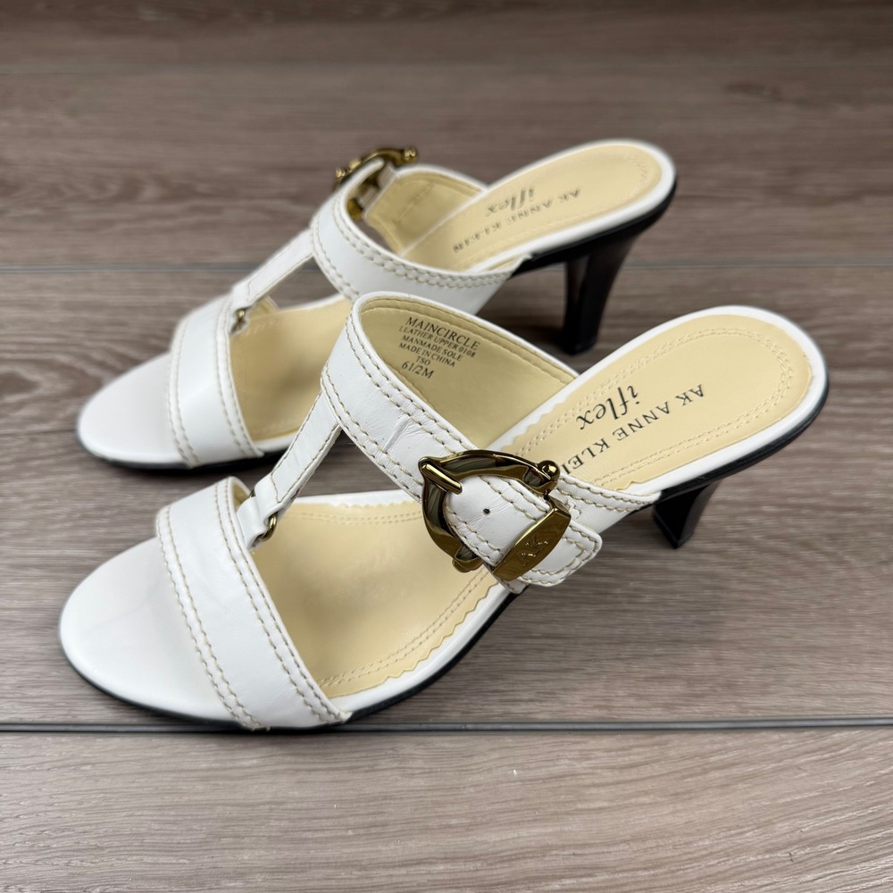 AK Anne Klein Womens Maincircle iFlex Leather Heel Slide Sandal White 6.5M